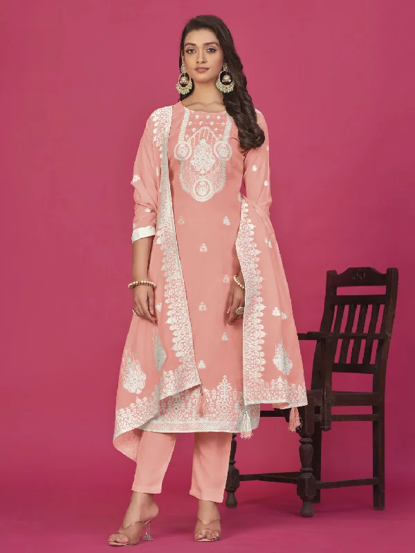 Peach Organza Pant Suit With Wevon Designer Baadla Work Trendy High-Waist Trousers