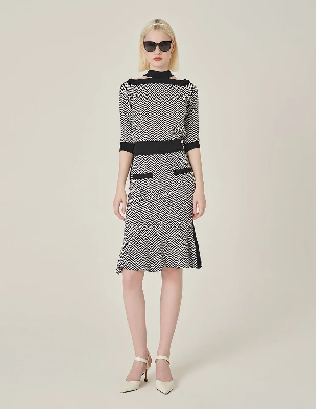 MARYLING Black And White Herringbone Fishtail Wool Knitted Skirt velvet skirt sumptuous