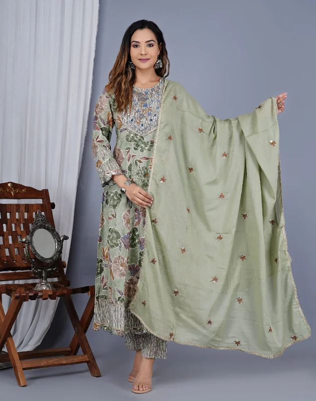 Grey Designer Readymade Cotton Pant Suit With Designer Printed Embroidery Work Warm Wool Trousers