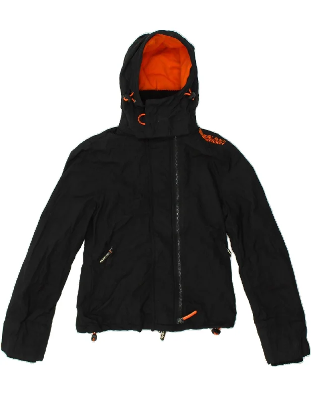 SUPERDRY Womens The Windcheater Hooded Windbreaker Jacket UK 6 XS Black Belted Jacket Elasticated Jacket Padded Jacket