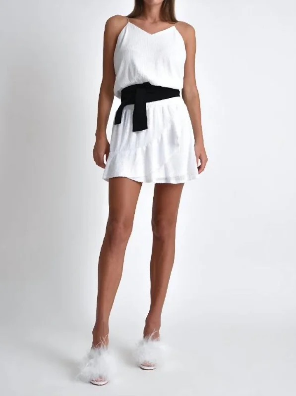 Charlie Sequins Ruffle Skirt In White corduroy skirt cozy