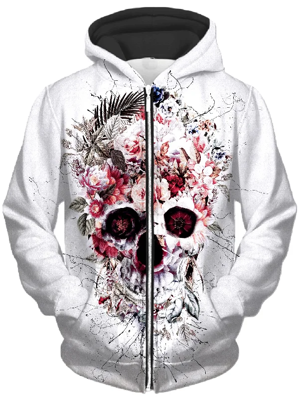 Floral Skull Unisex Zip-Up Hoodie Hoodie with Tie-Dye Psychedelic Retro