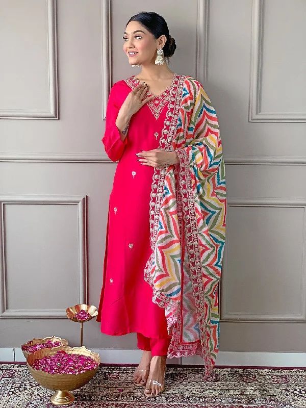 Pink Designer Readymade Pant With Printed Embroidery Work Casual Plaid Pants