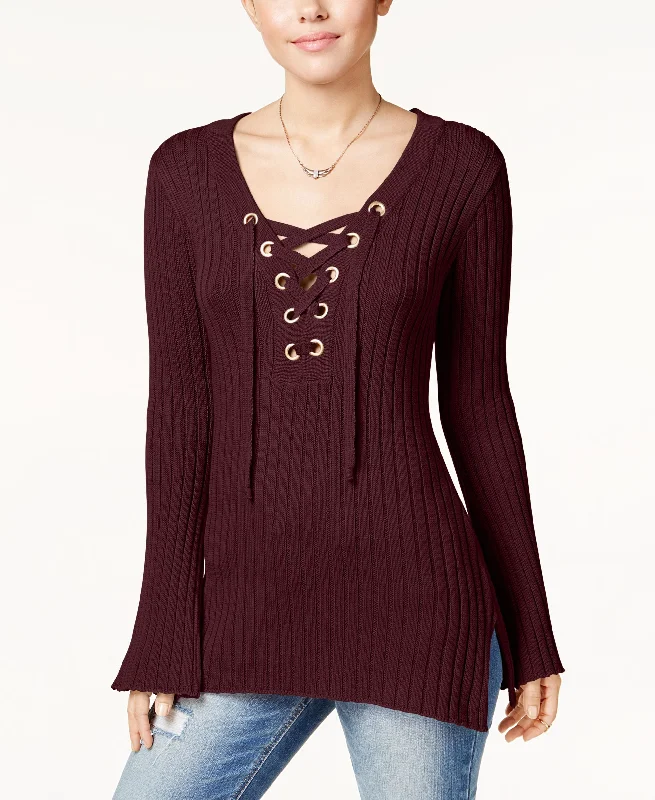 Ultra Flirt Juniors Ribbed Bell Sleeve Sweater Boat Neck Shawl Collar Notched Collar