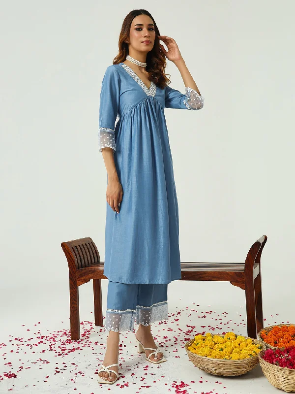 Blue Designer Party Wear Readymade Pant Suit With Designer Embroidery Work Lightweight Jogger Pants