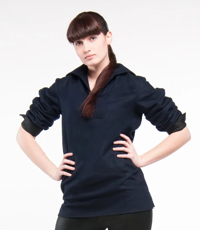 Navy Blue Wool Middy Sweater Handmade Hand-knitted Hand-woven