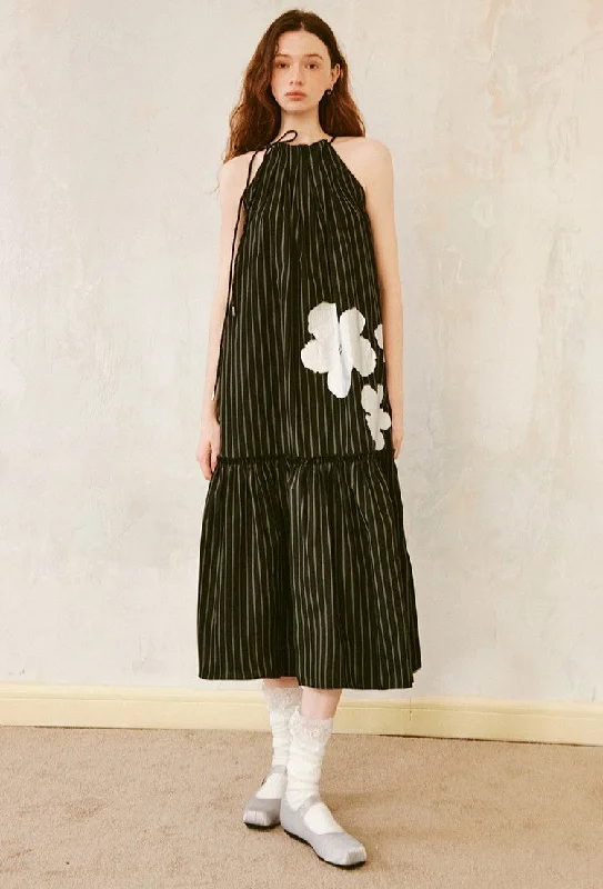 Halter Neck Striped Silver Printed Holiday Dress DID0121 Tunics Handmade artisanal