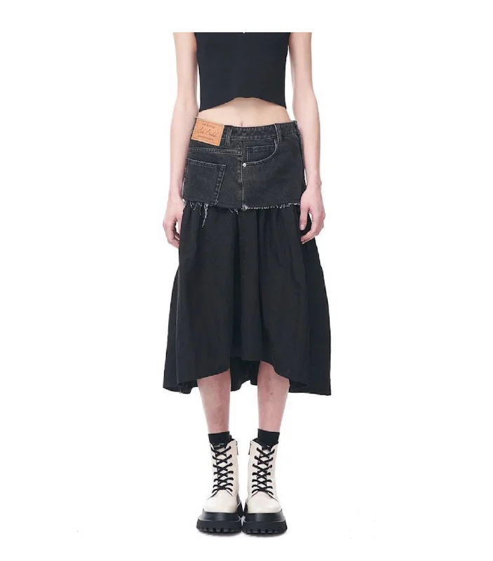 Twisted Denim and Nylon Skirt zip skirt side