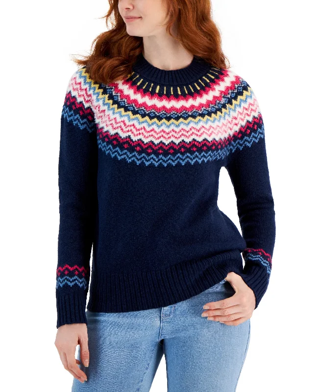 Style & Co Petite Lurex Fair Isle Sweater Satin Blend Silk Blend Wool Blend
