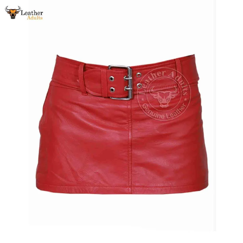 Ladies Sexy Butter Soft Genuine Lambskin Leather Red Mini Skirt Clubwear wool skirt warm