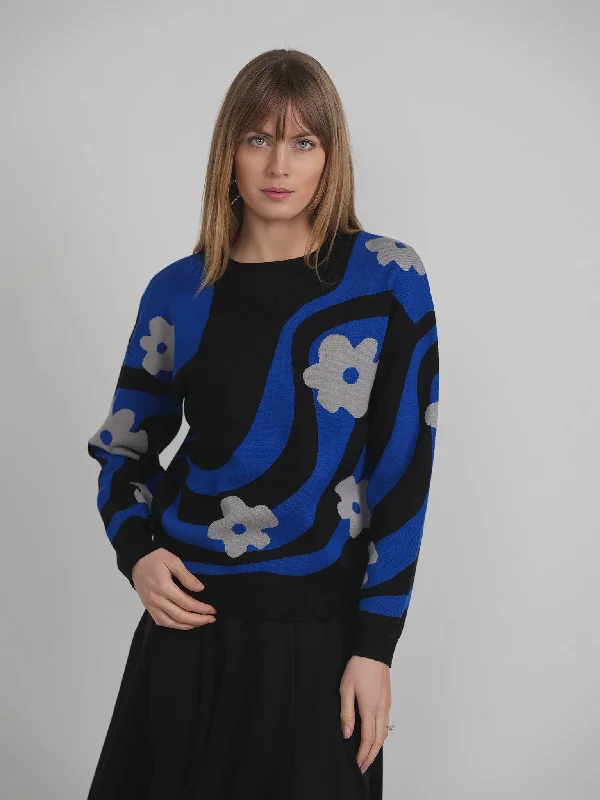 SAPHIRE FLOWER SWEATER Nylon Fabric Polyester Fabric Spandex Fabric
