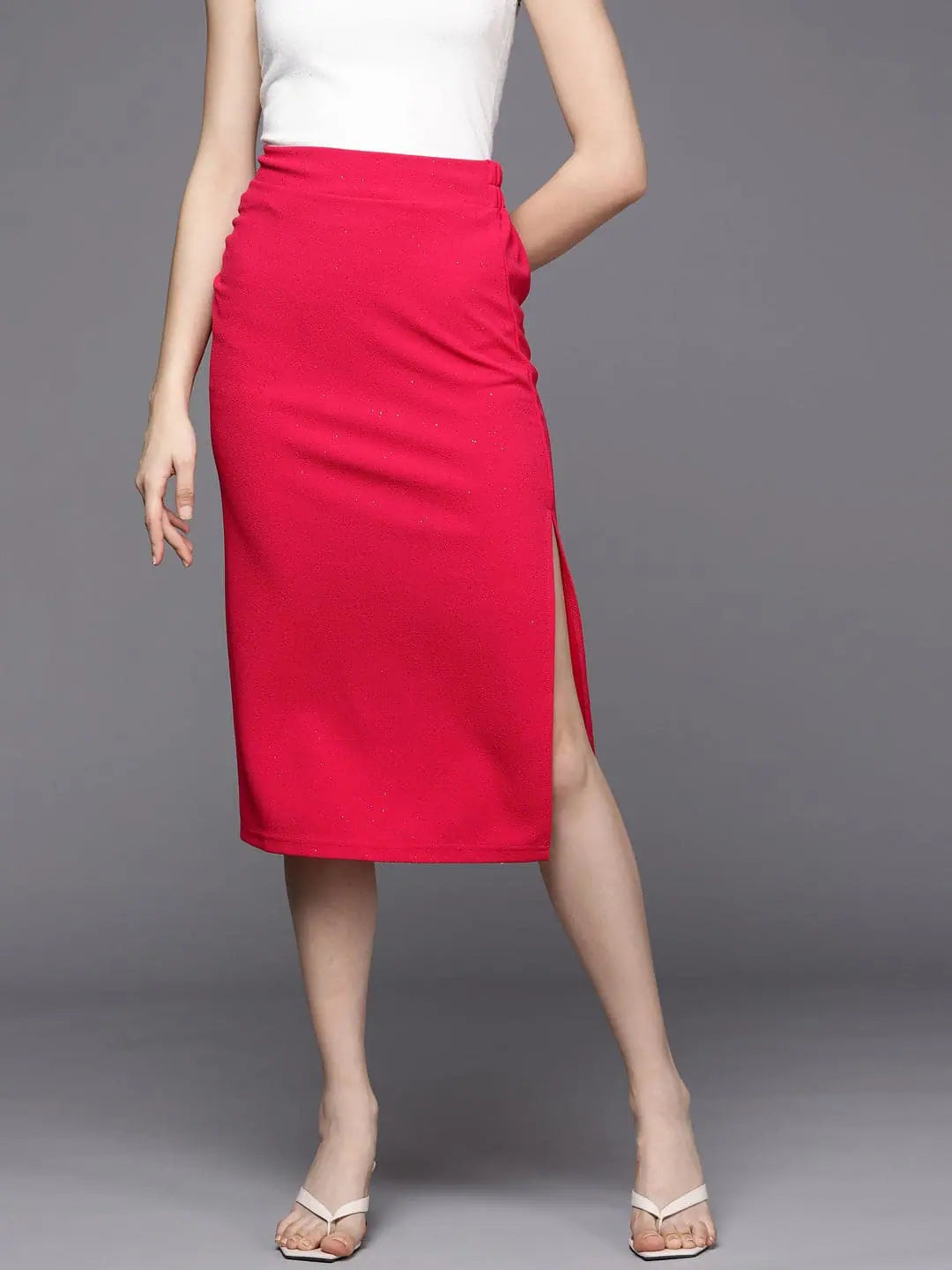 Women Fuchsia Shimmer Side Ruched Skirt corduroy skirt comfortable