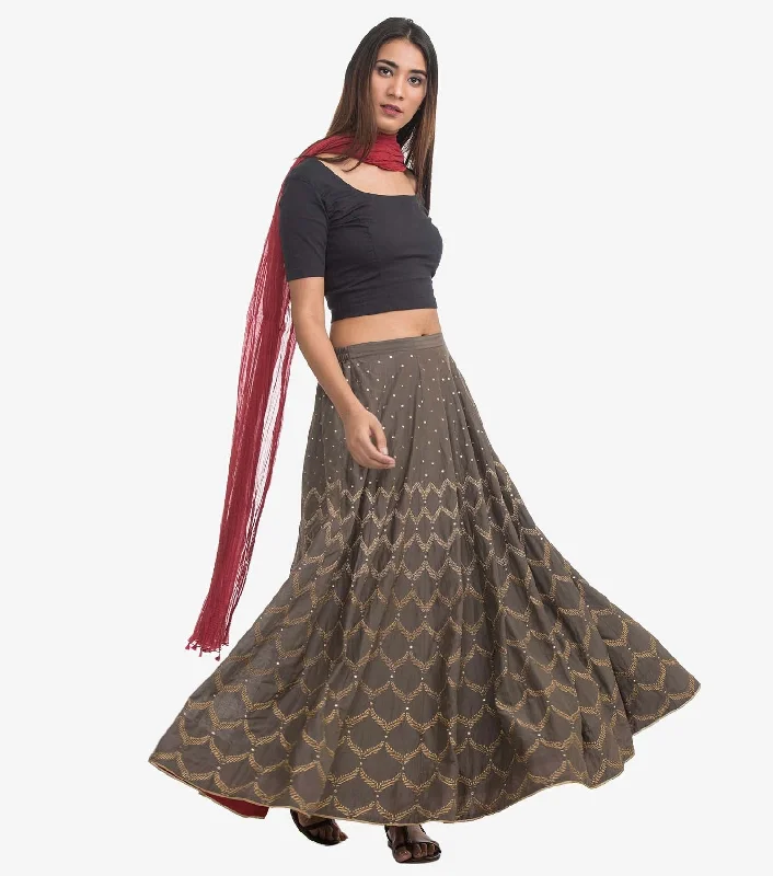 Beige silk embroidered skirt silk skirt lustrous