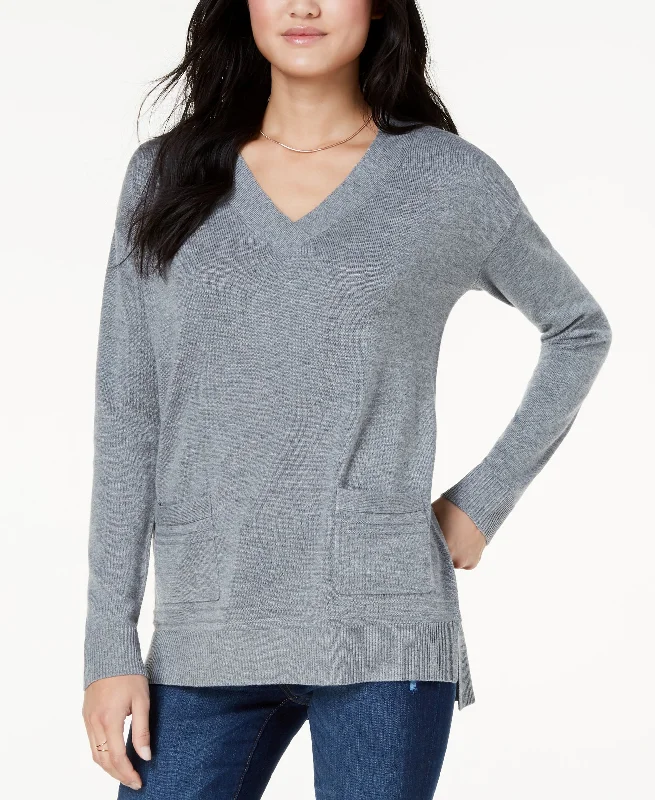 Maison Jules V Neck Tunic Sweater Chenille Blend Fleece Blend Nylon Blend