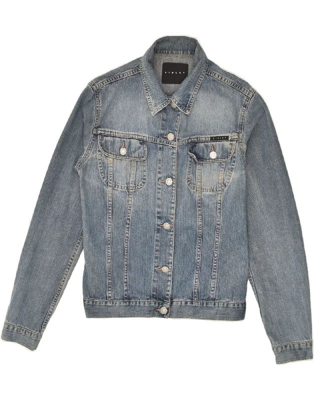 SISLEY Womens Denim Jacket UK 14 Medium Blue Cotton Mesh Jacket Canvas Jacket Denim Jacket
