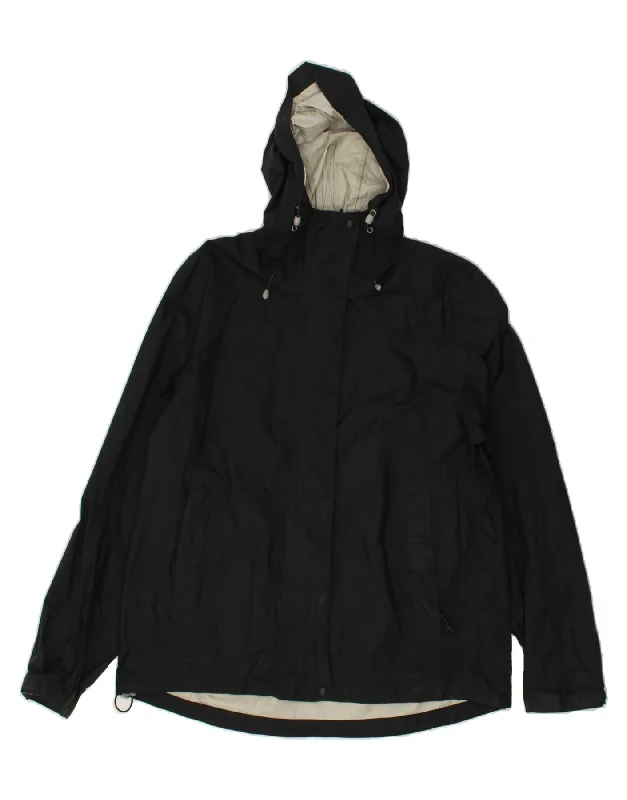 L.L.BEAN Womens Hooded Rain Jacket UK 14 Medium Black Nylon Trench Coat Raincoat Waterproof Jacket