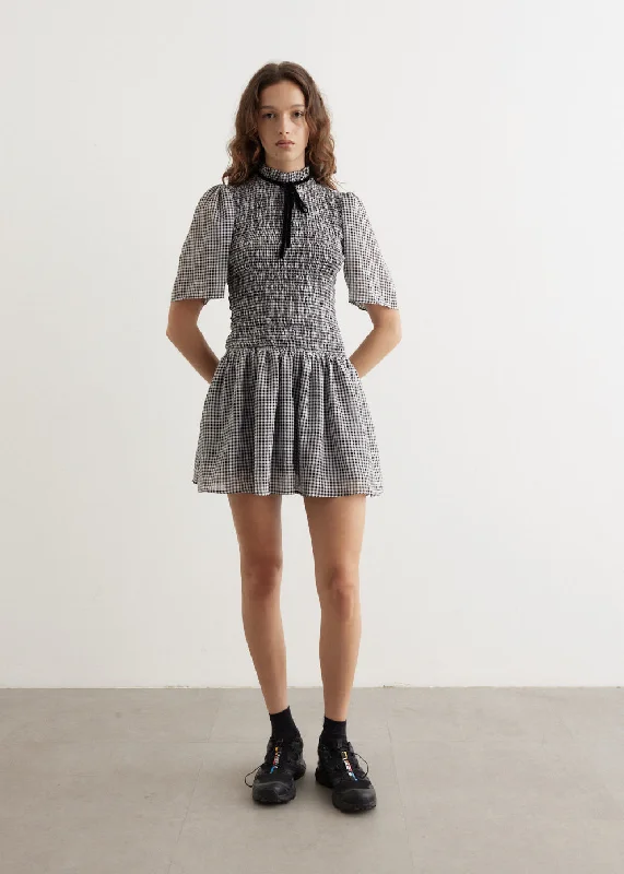 Sheer Fluid Check Mini Smock Dress Tunics Canvas sturdy