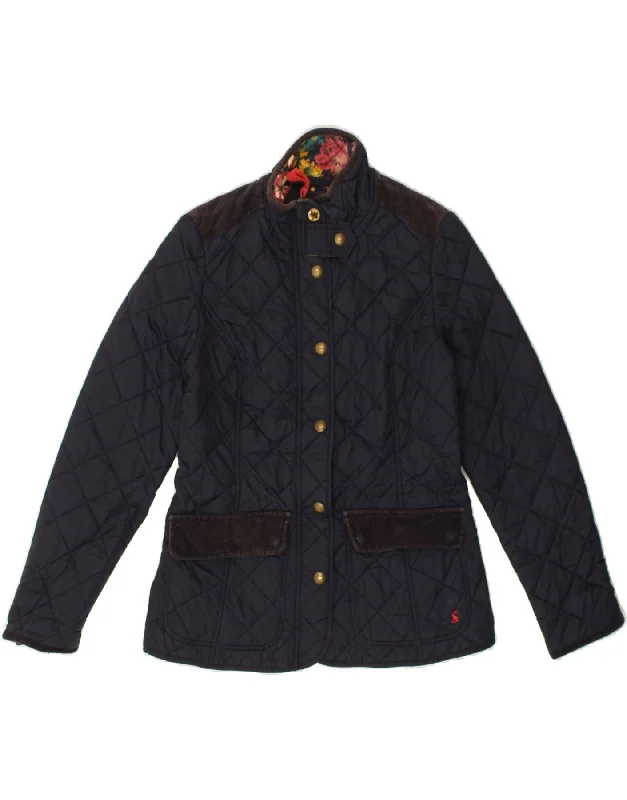 JOULES Womens Quilted Jacket UK 10 Small  Navy Blue Polyamide Snapped Jacket Toggled Jacket Drawstring Jacket