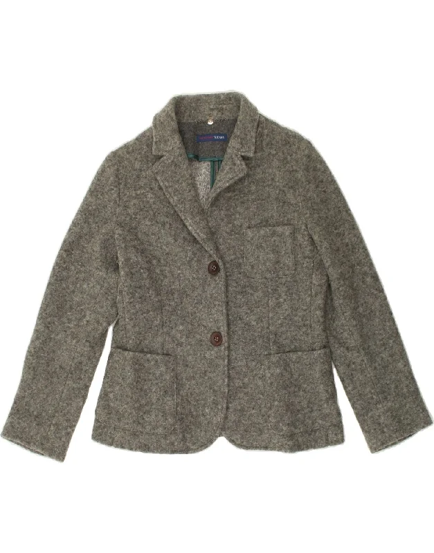 TRUSSARDI Womens 2 Button Blazer Jacket IT 46 Large Grey Cotton Knit Fabric Woven Fabric Fleece Fabric