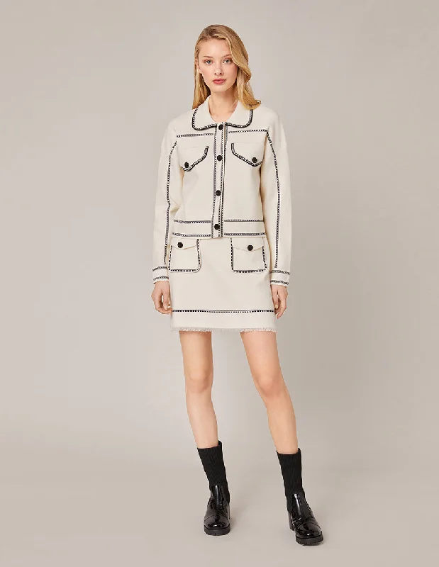 MARYLING CONTRAST STICTHING KNITTED SKIRT chiffon skirt floaty