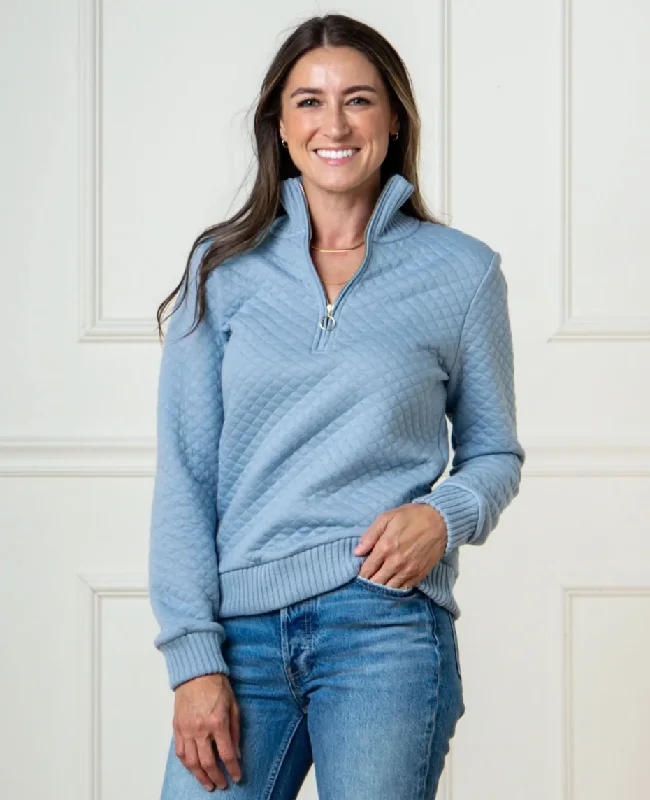 Quilted Half Zip Sweater Real Fur Shearling Chenille