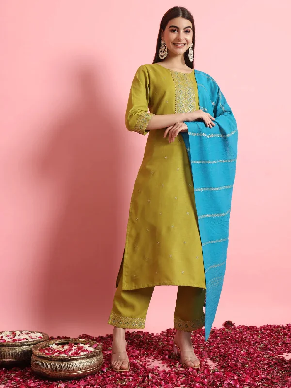 Parrot Green Premium Designer Pant Suit With Embroidery Work Soft Wool Pants