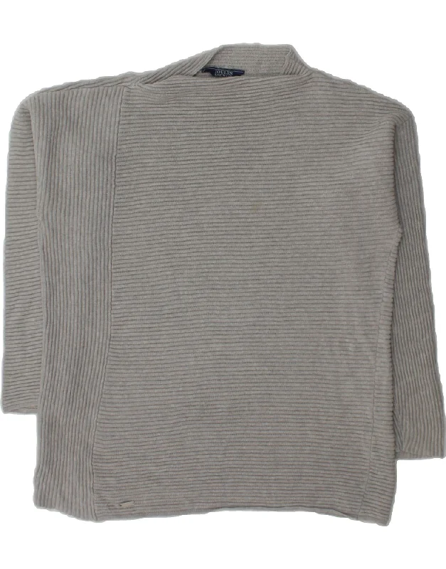 JOULES Womens Turtle Neck Jumper Sweater UK 12 Medium Grey Ribbed Striped Patterned