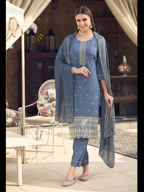 Grey Trendy Designer Readymade Pant Suit With Embroidery Work Slim-Fit Khaki Pants