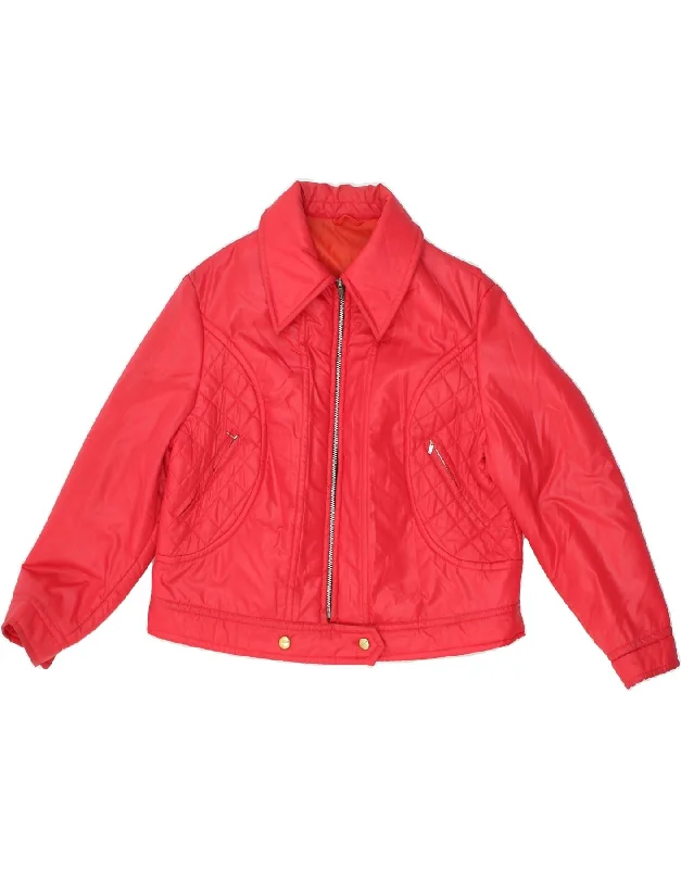 VINTAGE Womens Padded Jacket UK 14 Large Red Stand-Up Collar Roll-Neck Collar Turtle Neck