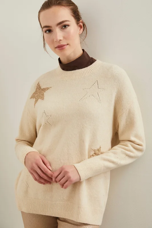 Crew neck sweater with lurex stars Modern Contemporary Chic