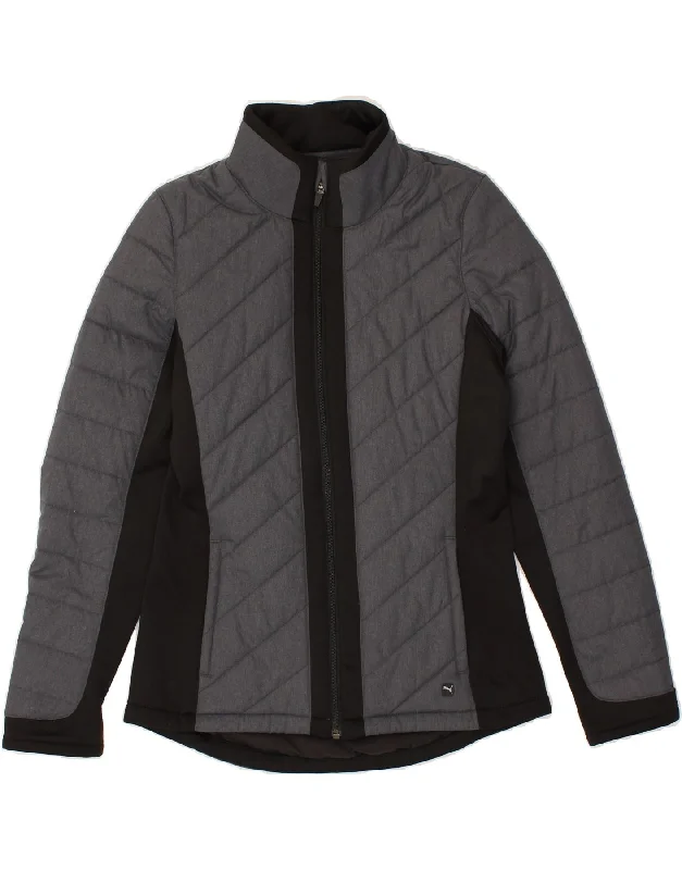 PUMA Womens Padded Jacket UK 10 Small Grey Colourblock Faux Fur Jacket Real Fur Jacket Shearling Jacket