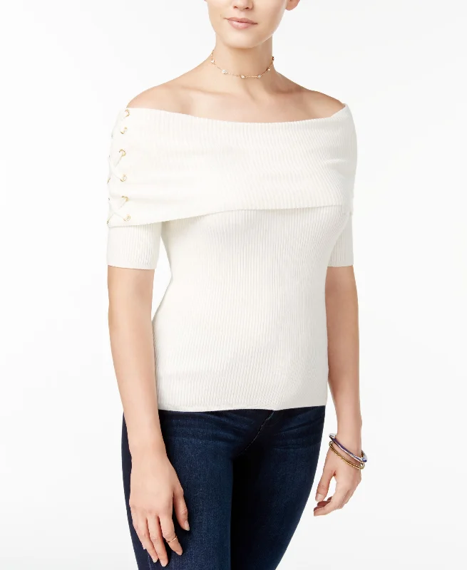 XOXO Juniors Ribbed Off The Shoulder Sweater Beaded Sweater Sequined Faux Fur