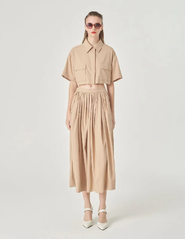 MARYLING Pleated Parapet Skirt velvet skirt glossy