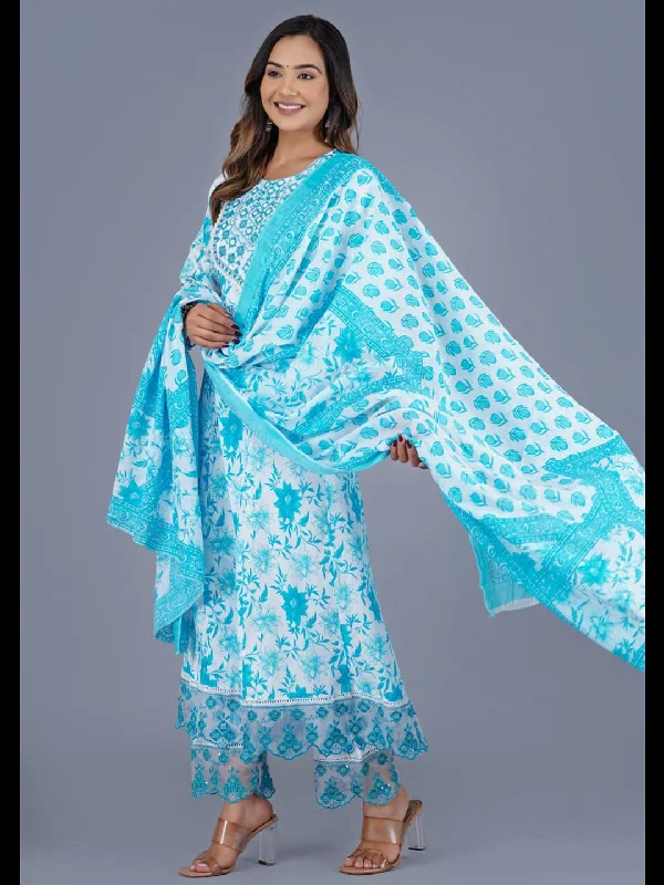 Sea Green Designer Readymade Cotton Pant Suit With Designer Printed Embroidery Work Fashionable Track Pants