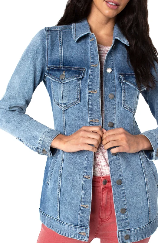Liverpool Drop Length Denim 4 pocket Jacket | Lenexa Wash Hoodie Zip-Up Jacket Button-Up Jacket