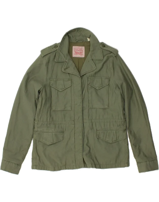 LEVI'S Womens Military Jacket UK 14 Large Green Cotton Bomber Jacket Anorak Windbreaker