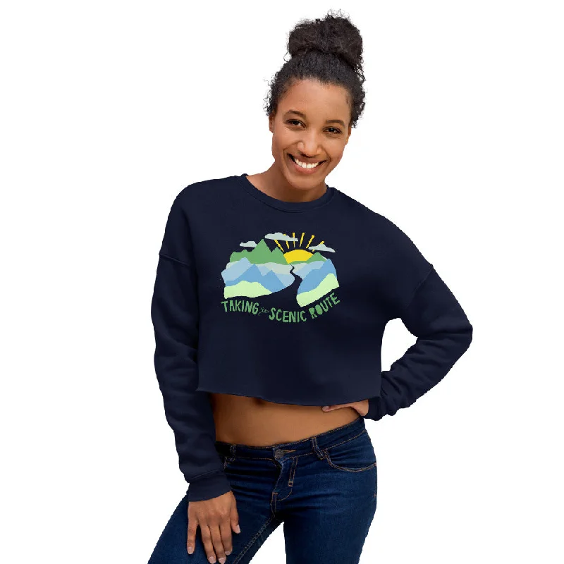 Taking The Scenic Route — Crop Sweatshirt Hoodie with Zipper Versatile Modern