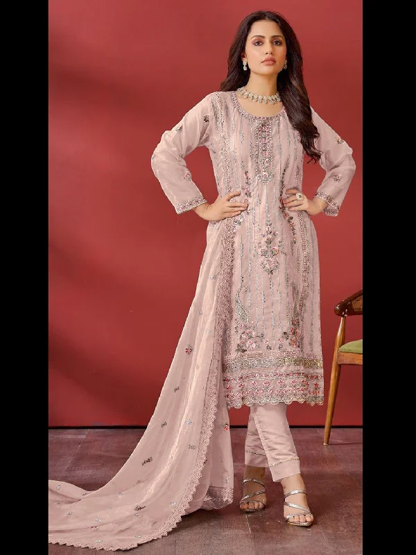 Beige Designer Heavy Pakistani Pant Suit With Prettified Embroidery Work High-Waist Jogger Pants