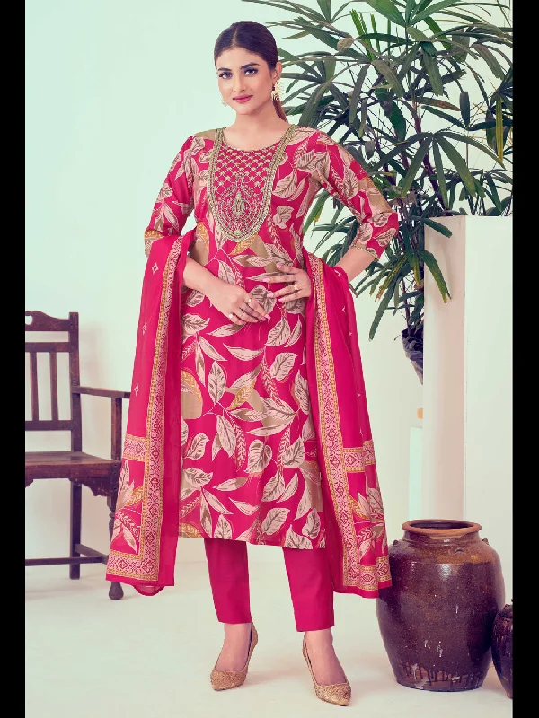 Pink Designer Readymade Pant Suit With Printed Embroidery Work Fashionable Work Pants