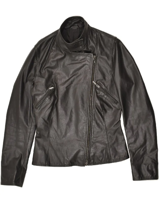 STEFANEL Womens Leather Biker Jacket US 2 XS Black Leather Denim Jacket Leather Jacket Suede Jacket