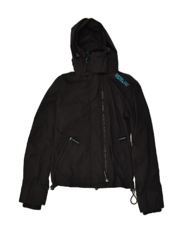 SUPERDRY Womens Hooded Windbreaker Jacket UK 6 XS Black Nylon Mesh Jacket Canvas Jacket Denim Jacket