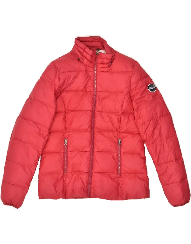 BEST COMPANY Womens Padded Jacket UK 14 Large Red Nylon Cotton Fabric Linen Fabric Terry Fabric