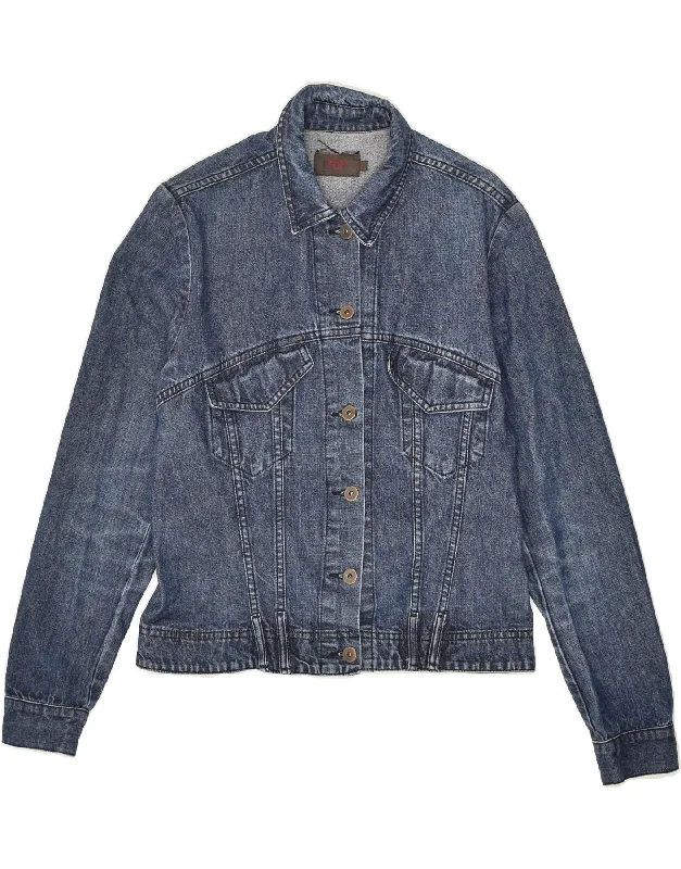 REISS Womens Denim Jacket UK 14 Medium Navy Blue Cotton Oversized Jacket Tailored Jacket Straight Jacket