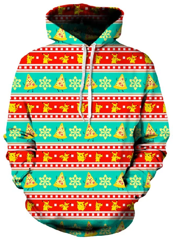 Pizza Pikachu Ugly Unisex Hoodie Hoodie with Button Placket Classic Preppy