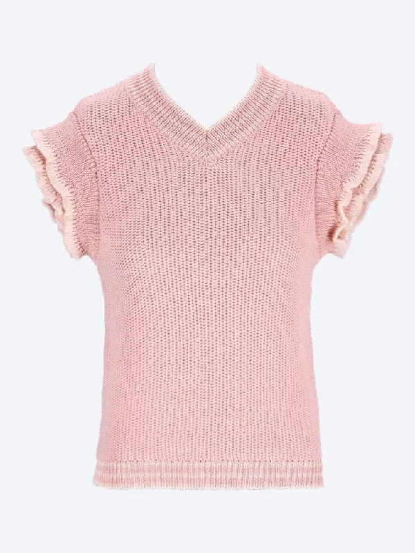 Ruffle crewneck sweater Knit Fabric Woven Fabric Fleece Fabric