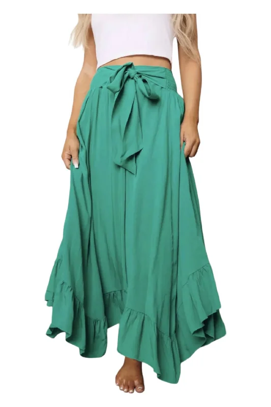 Ruffled Maxi Skirt In Turquoise cashmere skirt soft