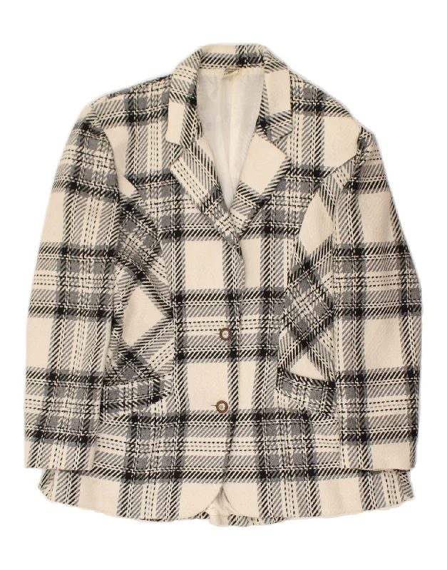 ROMAN'S Womens 2 Button Blazer Jacket UK 14 Medium Grey Check Nylon Jacket Polyester Jacket Spandex Jacket