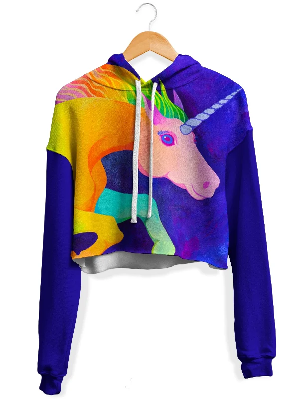 Unicorn Fleece Crop Hoodie Hoodie with Embroidery Detailed Premium