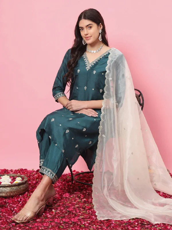 Green Premium Designer Party Wear Readymade Suit Pant Relaxed Fit Trousers