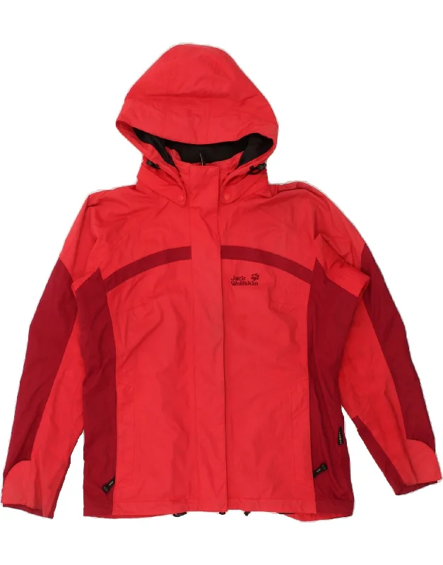 JACK WOLFSKIN Womens Hooded Windbreaker Jacket UK 12/14 Medium Red Denim Jacket Leather Jacket Suede Jacket